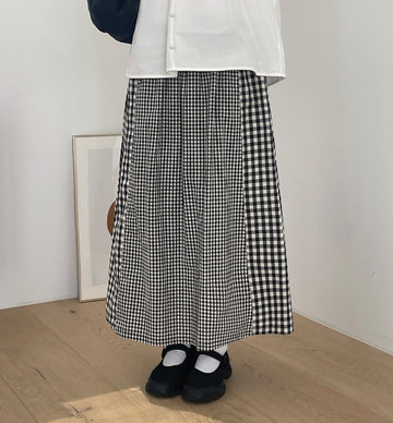 Erin Check Banding Long Skirt